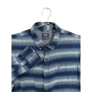 Chaps Performance Blue Gray Stripe Flannel Cotton Button Down Shirt Size 2XL XXL